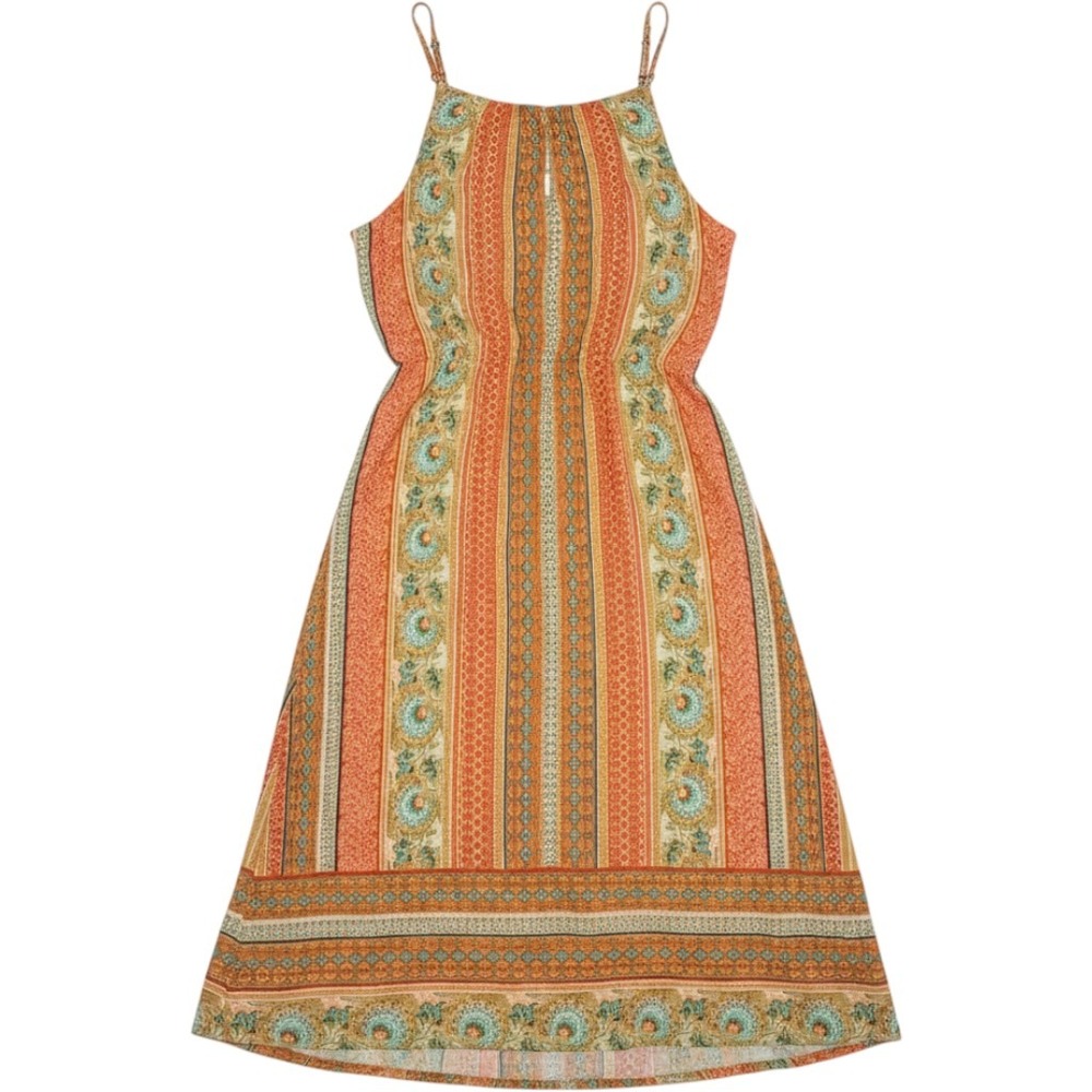 Chloe + Rene Orange Fall Fairy Floral Boho Midi Dress Resin Chain Straps XL